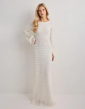 Lang strandkjole, hvit, heklet